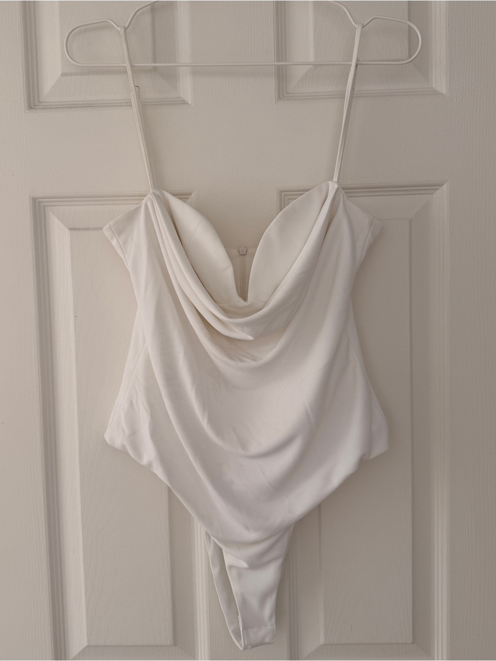 ZARA WHITE DRAPED COWL NECK BODYSUIT